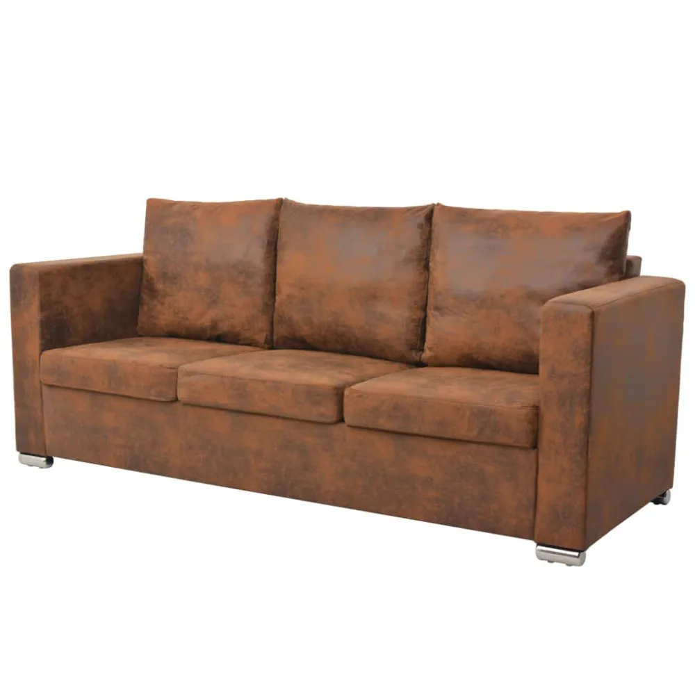 Divano 3 Posti 191x73x82 cm Pelle Scamosciata Artificiale