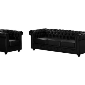 Divano 3 posti e poltrona similpelle CHESTERFIELD Nero