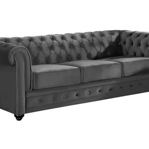 Divano 3 posti 2 posti e una Poltrona Velluto Antracite CHESTERFIELD