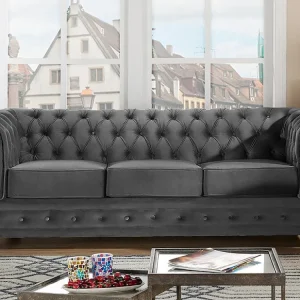 Divano 3 posti velluto - antracite CHESTERFIELD