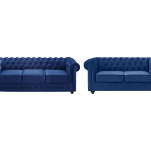 Divano 3+2 posti Velluto Blu reale CHESTERFIELD