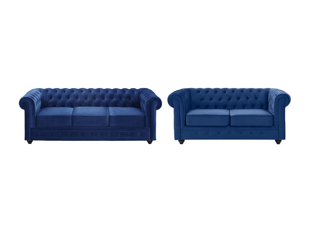Divano 3+2 posti Velluto Blu reale CHESTERFIELD