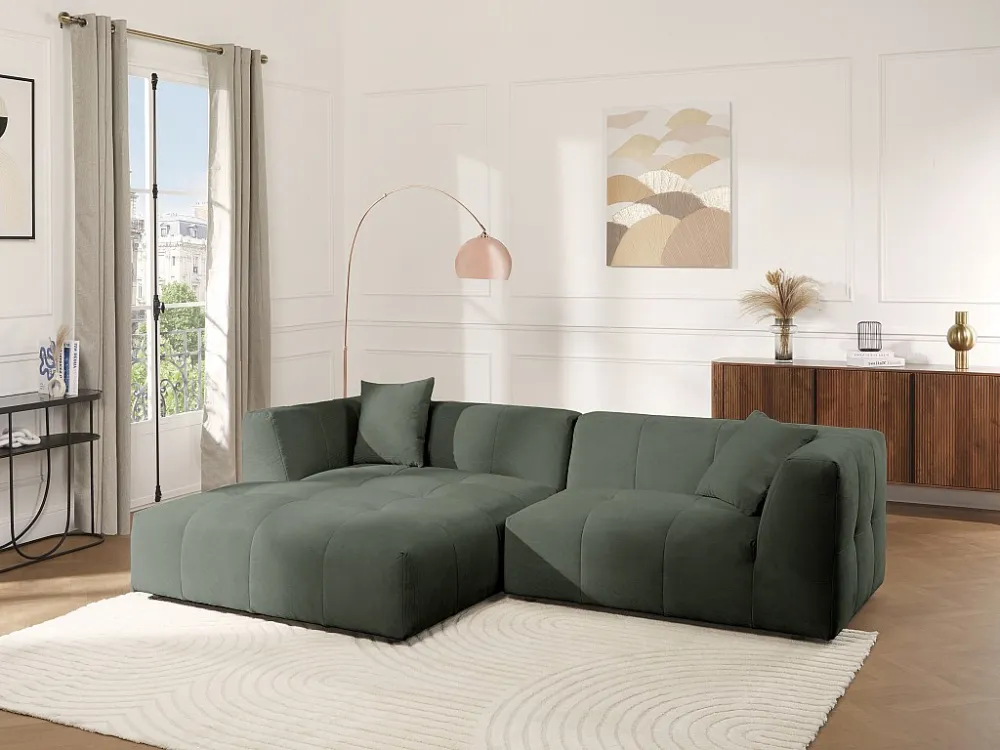 Divano Velluto coste Verde Angolo sinistra NAEMIA di Maison Céphy