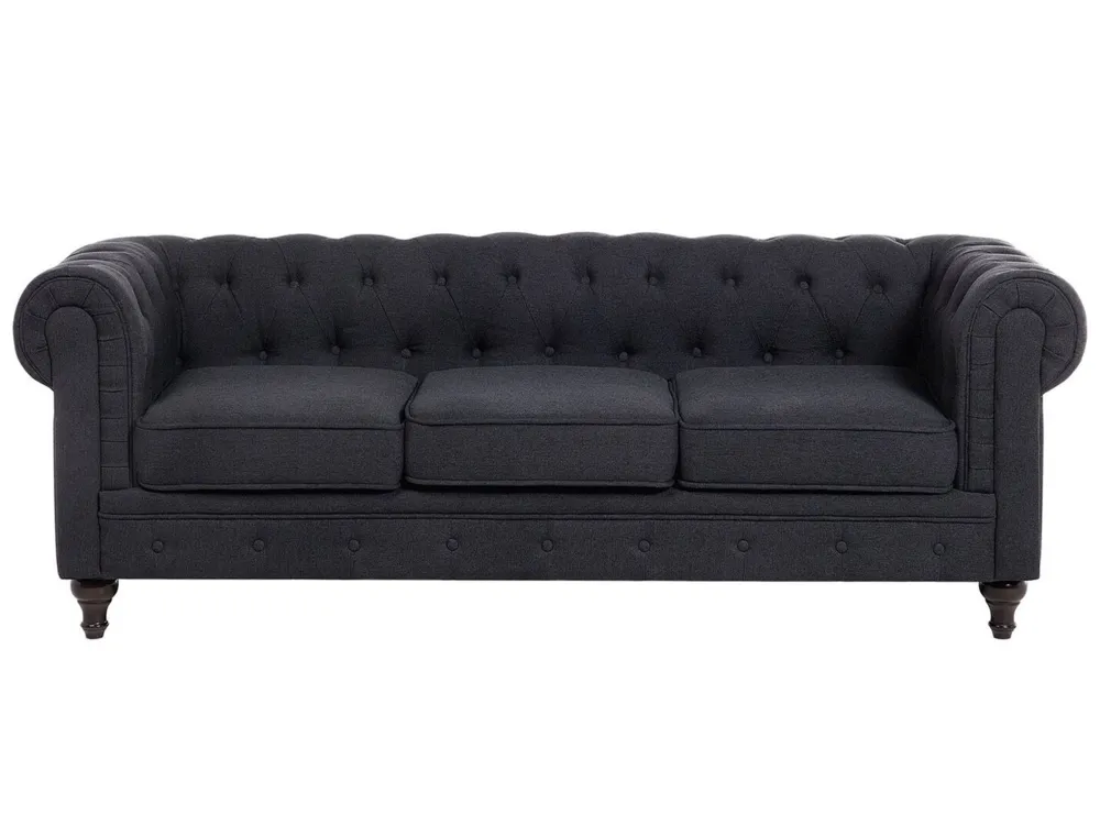 Divano vintage 3 posti tessuto grigio scuro CHESTERFIELD