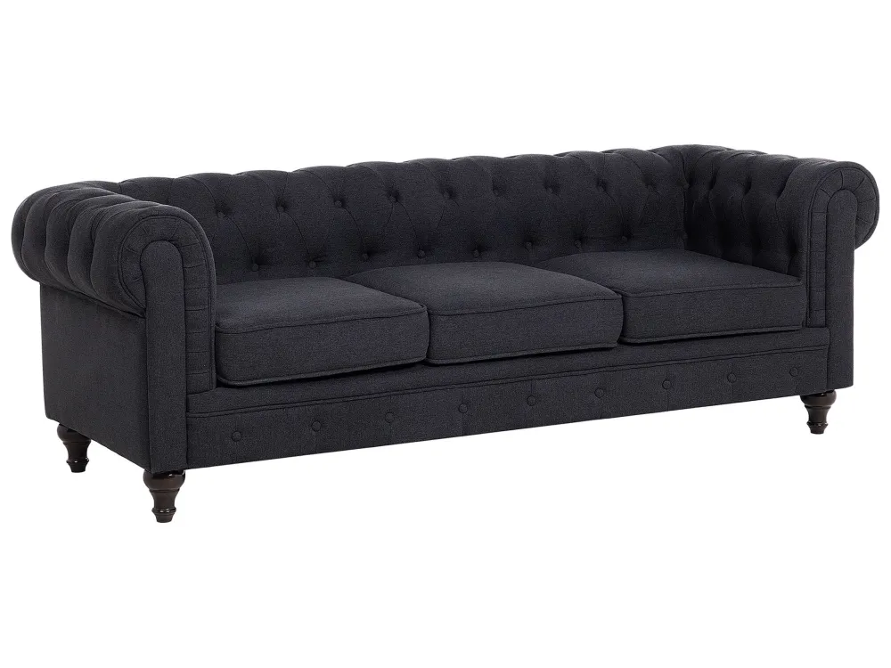 Divano vintage 3 posti tessuto grigio scuro CHESTERFIELD