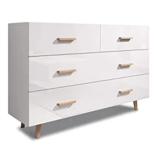 3xEliving Cassettiera minimalista scandi stile Coleus 125cm bianca, perfetta per interni moderni