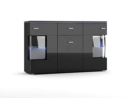 3xEliving Cassettiera moderna Izabela, 150 cm, nero lucido