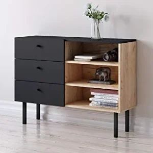 Cassettiera moderna Angess, 100 cm, rovere artigianale/nero 3xeliving