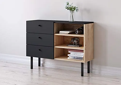 Cassettiera moderna Angess, 100 cm, rovere artigianale/nero 3xeliving