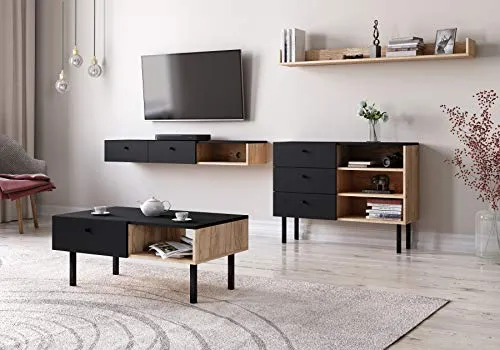 Cassettiera moderna Angess, 100 cm, rovere artigianale/nero 3xeliving