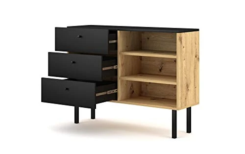 Cassettiera moderna Angess, 100 cm, rovere artigianale/nero 3xeliving