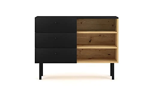 Cassettiera moderna Angess, 100 cm, rovere artigianale/nero 3xeliving
