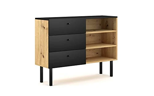 Cassettiera moderna Angess, 100 cm, rovere artigianale/nero 3xeliving