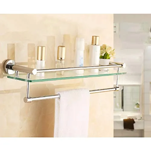 ABBD Portaoggetti Moderno Vetro per Bagno Montato Parete con Barra e portasciugamani Acciaio Inossidabile Cromato Lucido,...