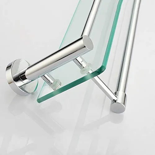 ABBD Portaoggetti Moderno Vetro per Bagno Montato Parete con Barra e portasciugamani Acciaio Inossidabile Cromato Lucido,...