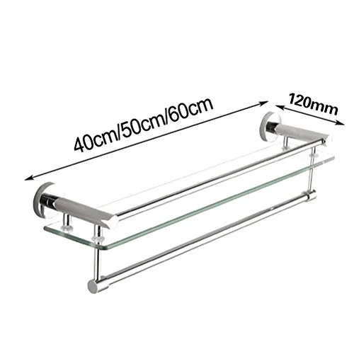 ABBD Portaoggetti Moderno Vetro per Bagno Montato Parete con Barra e portasciugamani Acciaio Inossidabile Cromato Lucido,...