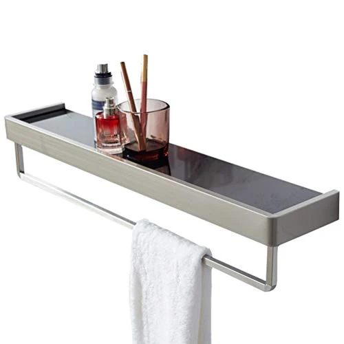 ABBD Scaffale per Bagno Moderno Vetro flottante Montato Parete con Barra e portasciugamani Acciaio Inossidabile Spazzolato...