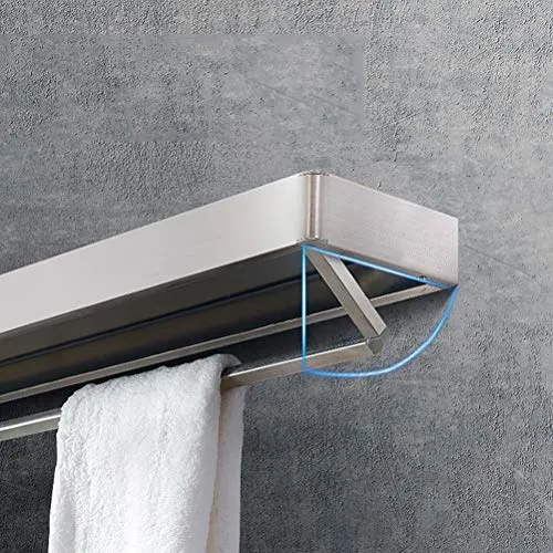 ABBD Scaffale per Bagno Moderno Vetro flottante Montato Parete con Barra e portasciugamani Acciaio Inossidabile Spazzolato...