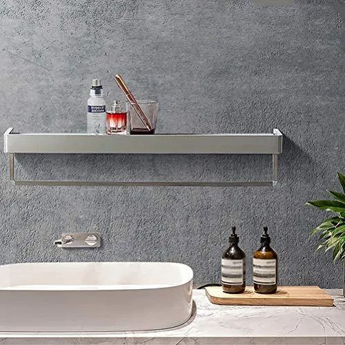 ABBD Scaffale per Bagno Moderno Vetro flottante Montato Parete con Barra e portasciugamani Acciaio Inossidabile Spazzolato...