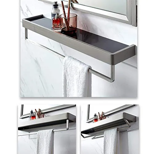 ABBD Scaffale per Bagno Moderno Vetro flottante Montato Parete con Barra e portasciugamani Acciaio Inossidabile Spazzolato...