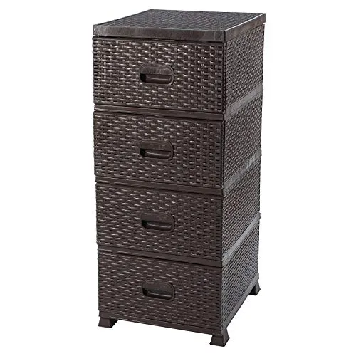 ADGO Armadio con 4 cassetti, rattan, per camera da letto, armadio, plastica, 38 x 45 x 90 cm, marrone