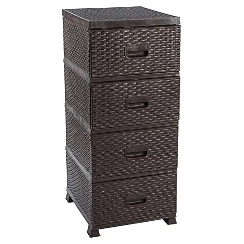 ADGO Armadio con 4 cassetti, rattan, per camera da letto, armadio, plastica, 38 x 45 x 90 cm, marrone