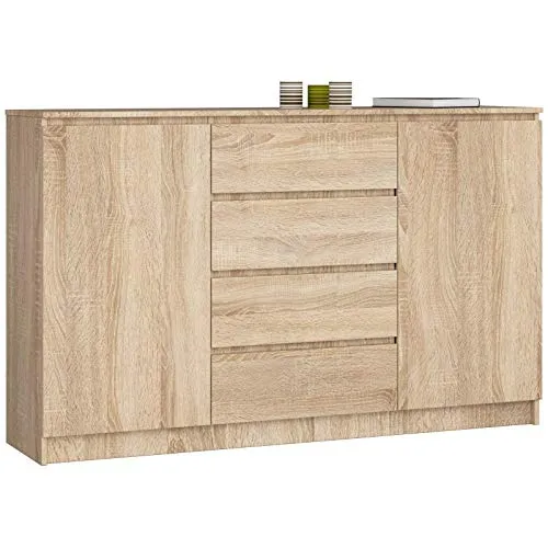 ADGO K160 2DSZ - Comò moderno 2 ante e 4 cassetti, 160 x 40 x 99 cm (larghezza x profondità x altezza), camera da letto, s...