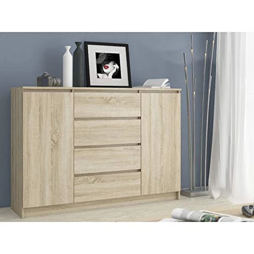 ADGO K160 2DSZ - Comò moderno 2 ante e 4 cassetti, 160 x 40 x 99 cm (larghezza x profondità x altezza), camera da letto, s...
