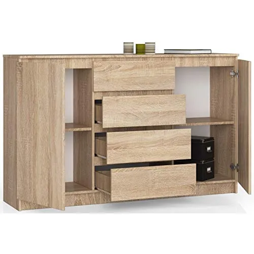 ADGO K160 2DSZ - Comò moderno 2 ante e 4 cassetti, 160 x 40 x 99 cm (larghezza x profondità x altezza), camera da letto, s...
