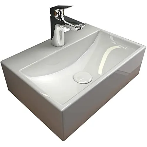 Alpenberger - Lavabo con rivestimento antibatterico ceramica, 36 x 25 cm, da appendere o da appoggio, con rivestimento nan...