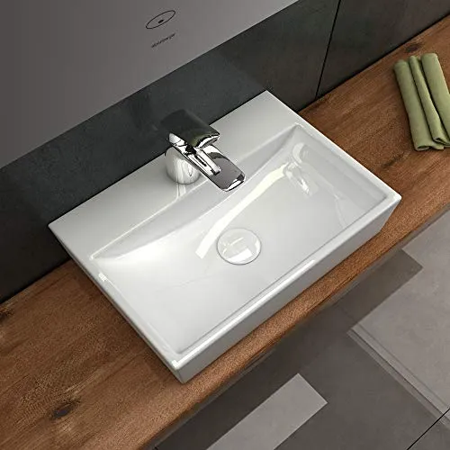 Alpenberger - Lavabo con rivestimento antibatterico ceramica, 36 x 25 cm, da appendere o da appoggio, con rivestimento nan...