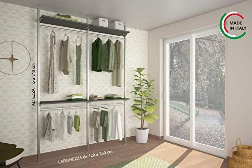 Alucabina Cabina armadio su misura con montanti autoportanti, di alta qualità. L. da 120 200 cm, H. fino 310 cm. MADE ITAL...
