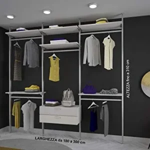 Alucabina Cabina armadio su misura con montanti autoportanti, di alta qualità. L. da 180 300 cm, H. fino 310 cm. MADE ITAL...