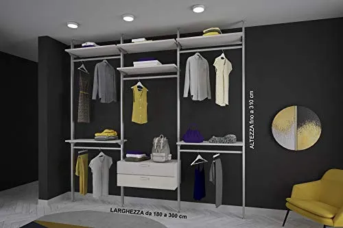 Alucabina Cabina armadio su misura con montanti autoportanti, di alta qualità. L. da 180 300 cm, H. fino 310 cm. MADE ITAL...