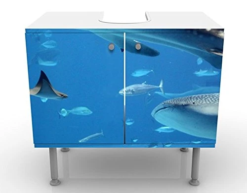 Mobile per lavabo design Fish Sea 60x55x35cm, basso, Larghezza: 60cm, regolabile, mobiletto da lavandino, lavandino, mobil...
