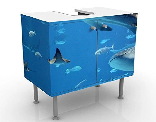 Mobile per lavabo design Fish Sea 60x55x35cm, basso, Larghezza: 60cm, regolabile, mobiletto da lavandino, lavandino, mobil...
