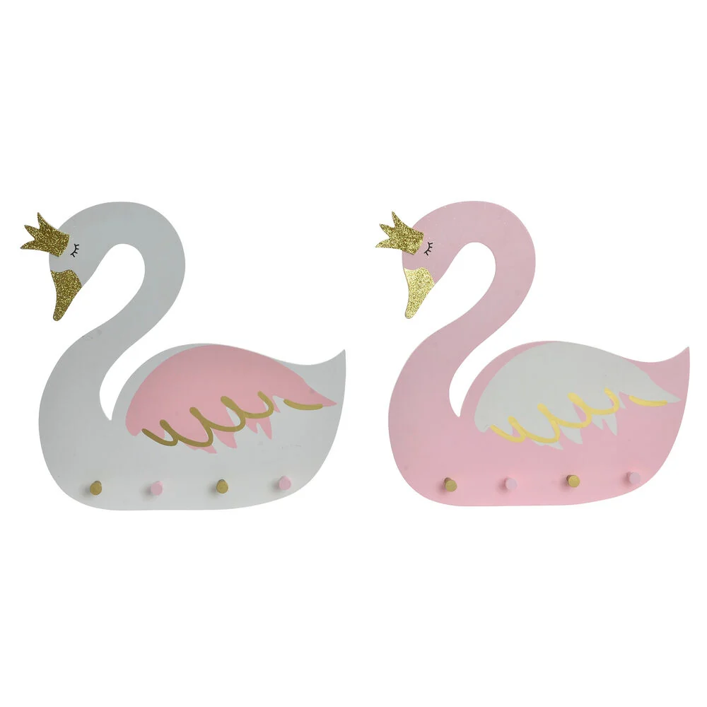 Appendiabiti da parete DKD Home Decor Legno Bianco Rosa chiaro Cigno (40 x 4 x 38.5 cm) (2 pezzi)
