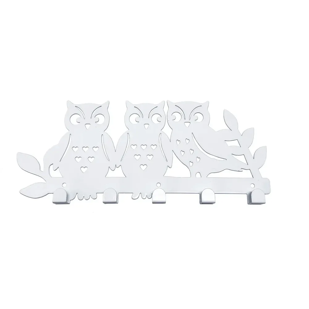 Appendiabiti da parete Versa Bianco Metallo Ferro Famiglia Gufi 2 X 17 X 39 CM