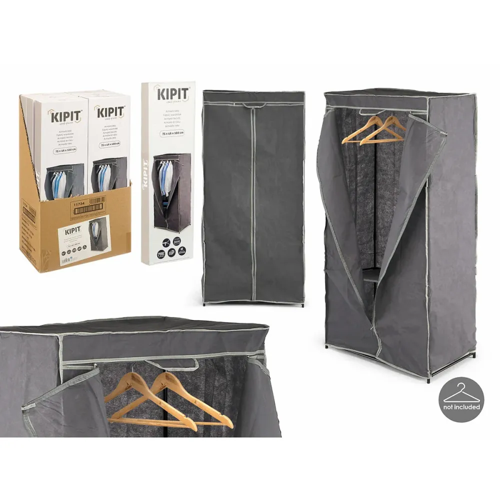Armadio guardaroba Kipit Nero Grigio Stoffa 75 x 46 x 160 cm