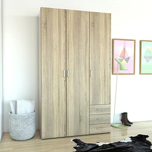 Armadio 3 Ante e 3 Cassetti Laminato Rovere Arredi Casa