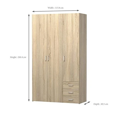Armadio 3 Ante e 3 Cassetti Laminato Rovere Arredi Casa
