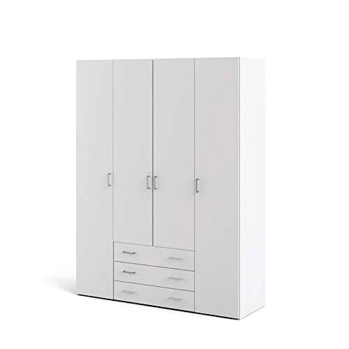Armadio 4 ante e 3 cassetti bianco, 154X49,5X200,4H Arredo Stock