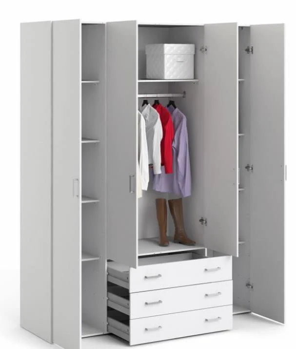 Armadio 4 ante e 3 cassetti bianco, 154X49,5X200,4H Arredo Stock