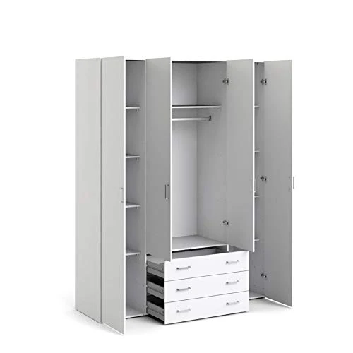 Armadio 4 ante e 3 cassetti bianco, 154X49,5X200,4H Arredo Stock