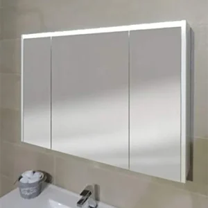 Armadietto bagno specchio tre ante e ripiani, moderno illuminazione led Arredobagnoecucine
