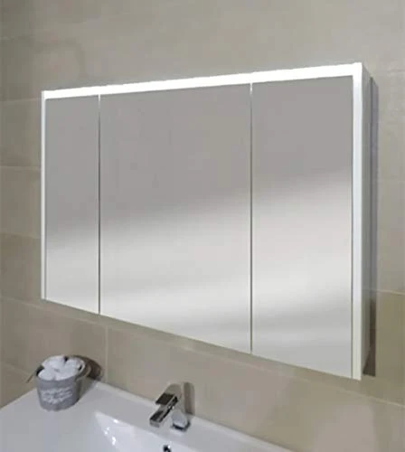 Armadietto bagno specchio tre ante e ripiani, moderno illuminazione led Arredobagnoecucine