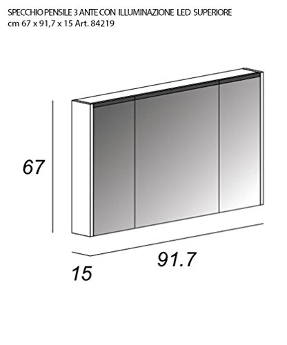 Armadietto bagno specchio tre ante e ripiani, moderno illuminazione led Arredobagnoecucine