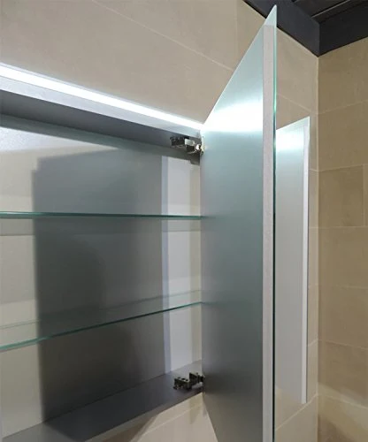 Armadietto bagno specchio tre ante e ripiani, moderno illuminazione led Arredobagnoecucine