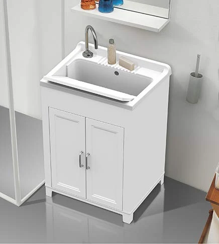 Arredobagnoecucine Mobile lavatoio,cm.60x50x85, kit, 2 ante,vasca e asse lavapanni,resina bianco