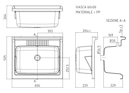 Arredobagnoecucine Mobile lavatoio,cm.60x50x85, kit, 2 ante,vasca e asse lavapanni,resina bianco